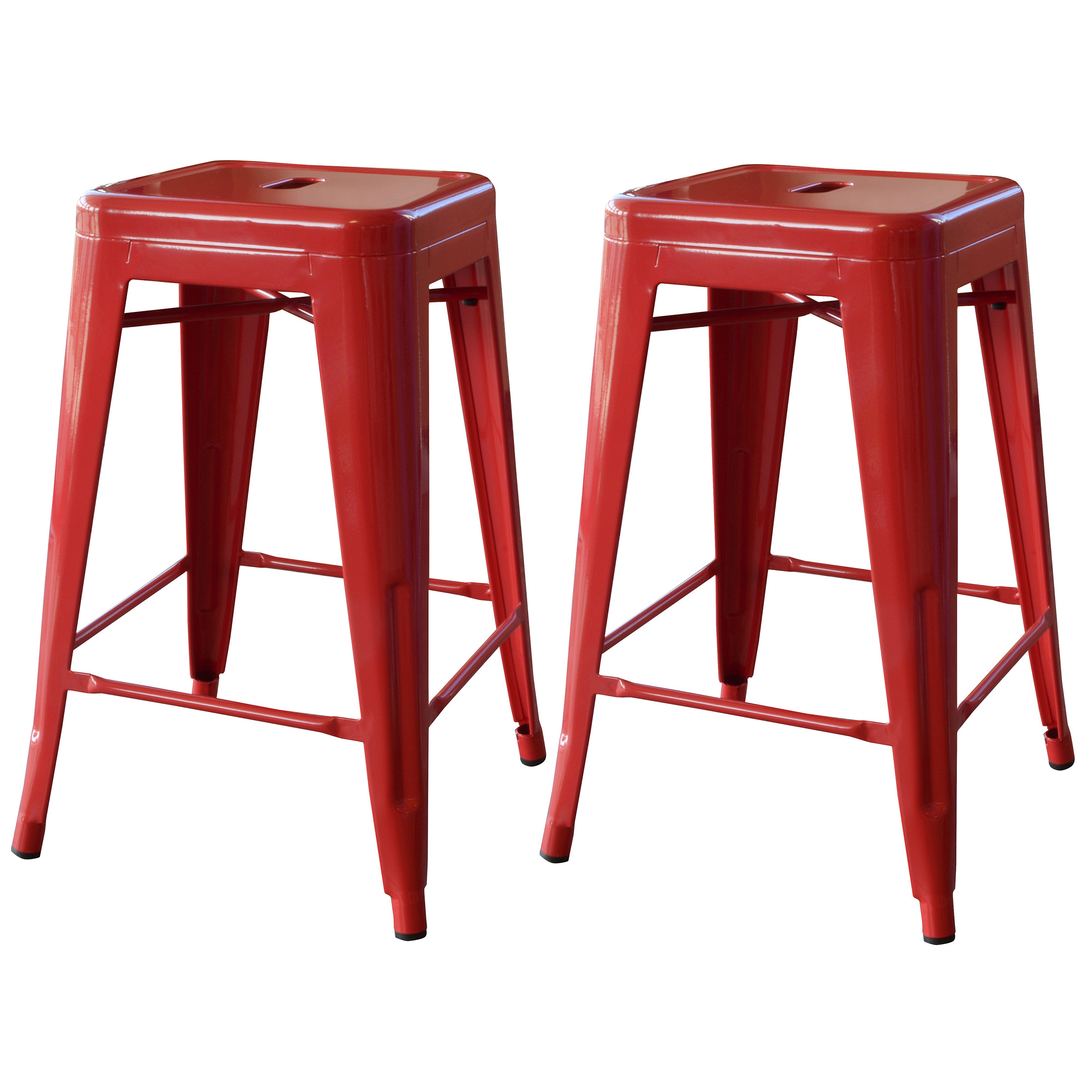 AmeriHome BS24RED Loft Red 24 Inch Metal Bar Stool - 2 Piece