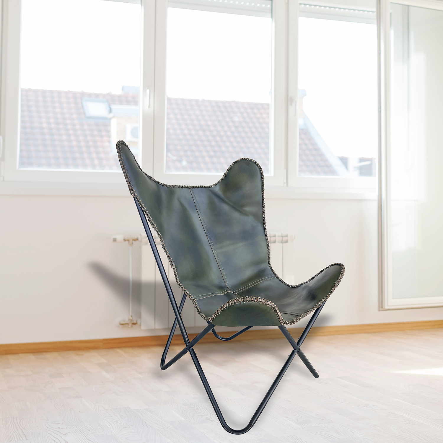 Butterfly Chair Genuine Leather Green