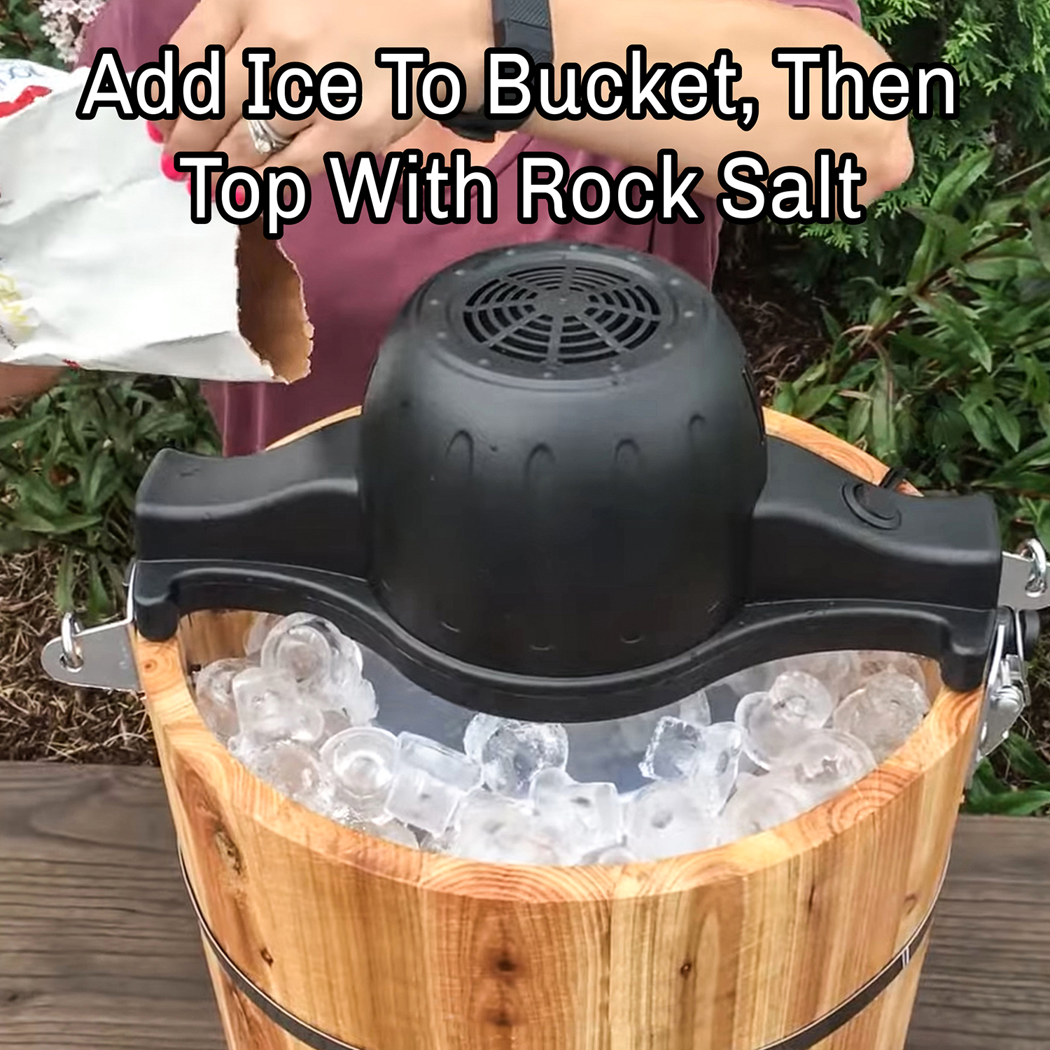 The ice cream maker with the hand crank.