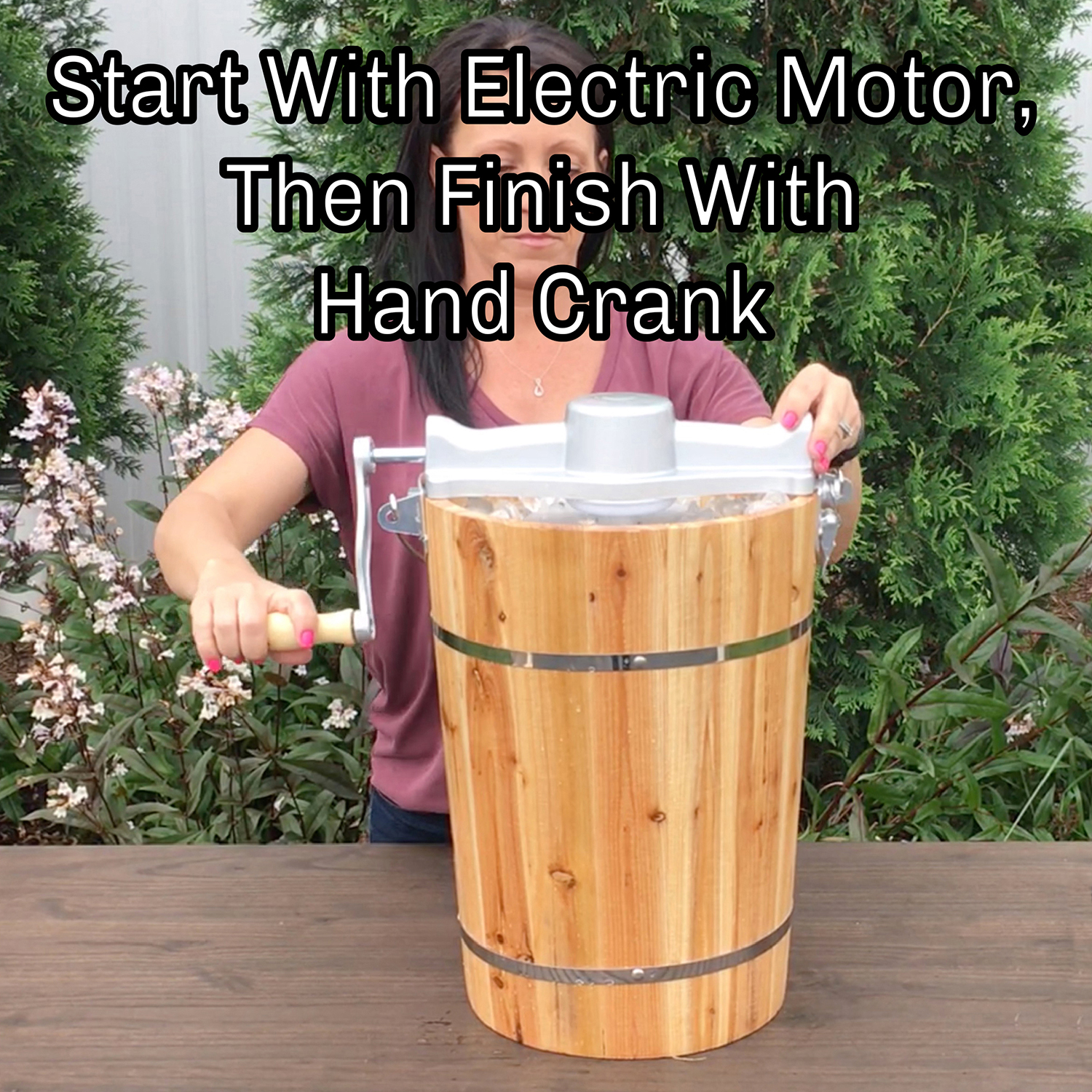 The ice cream maker with the hand crank.