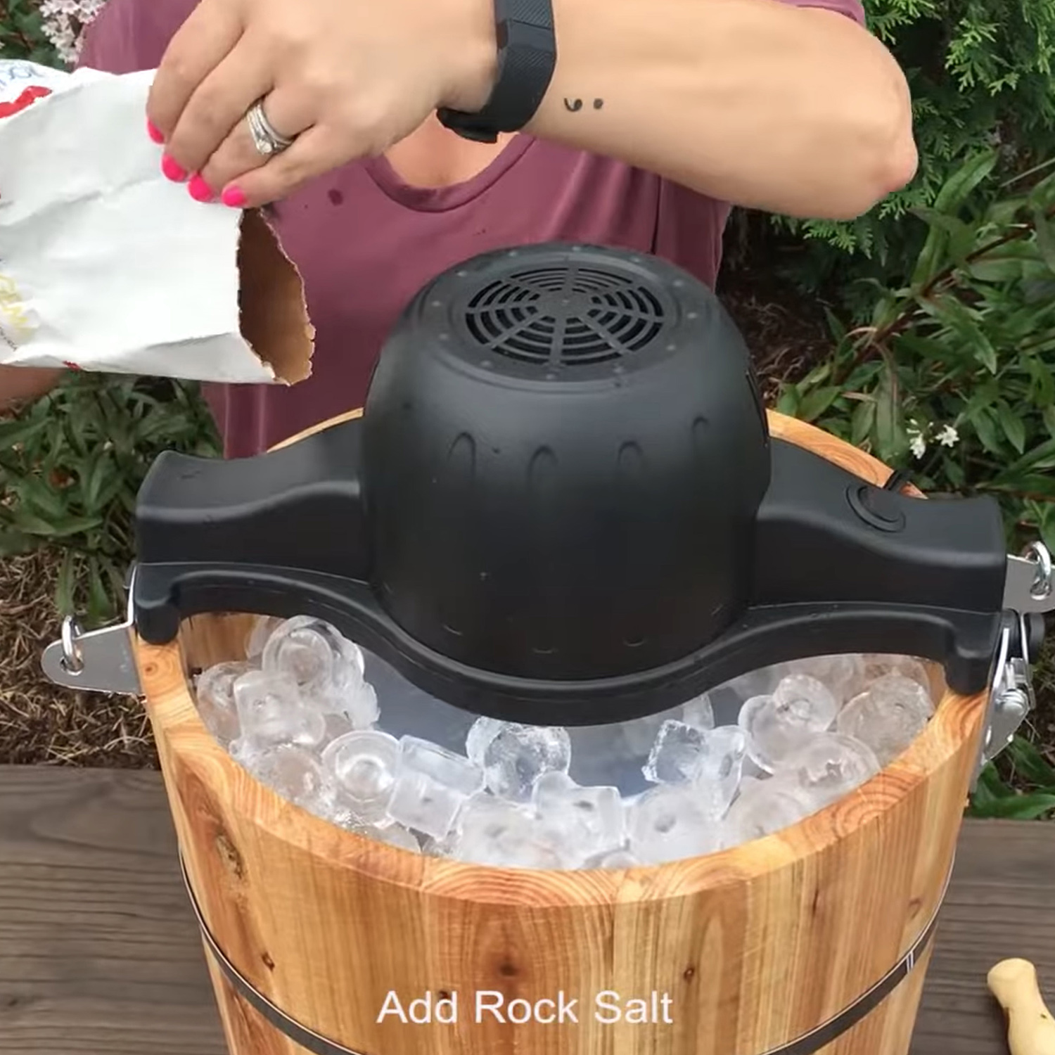 Add rock salt to help freeze the ice cream mixture.