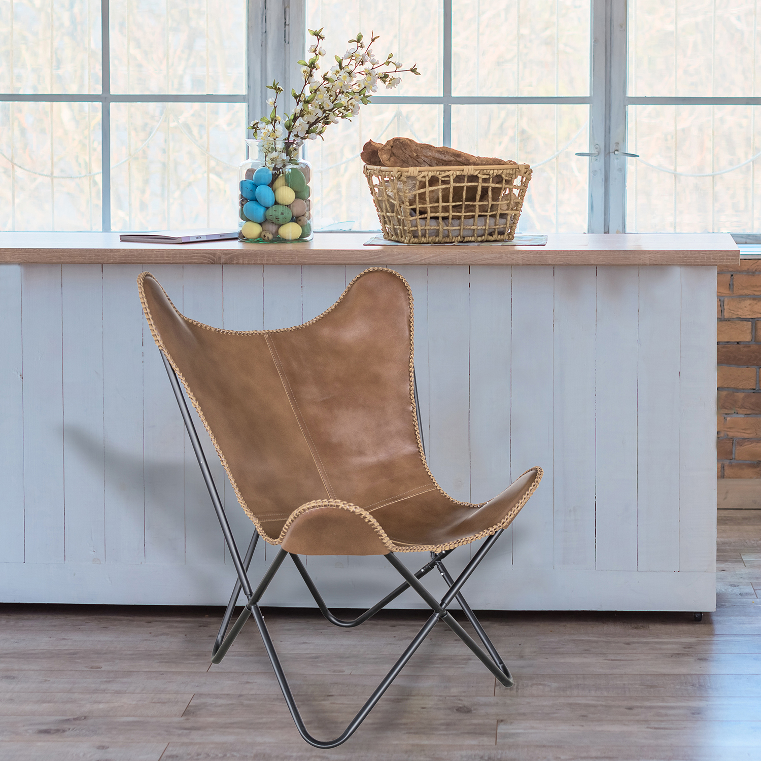 Butterfly Chair Green Leather 